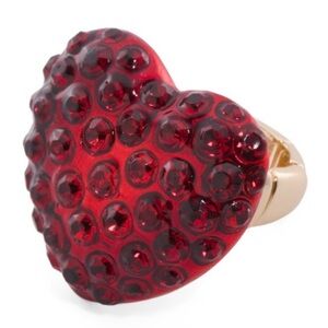 BETSEY JOHNSON Valentine Vibrant Red Pavé Crystal Heart Stretch Ring NEW NWT